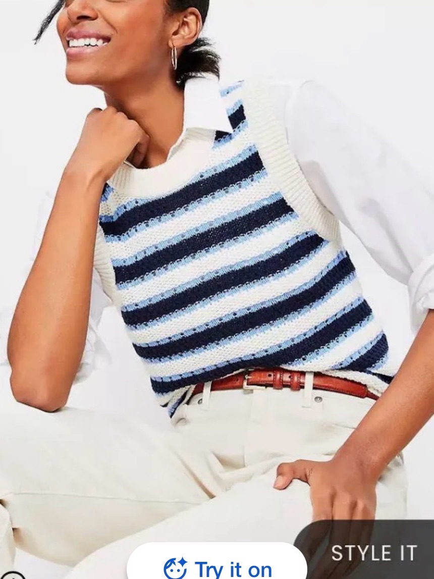 Nwt Loft Sleeveless Navy, Blue Striped Knit Sweater Vest, Size Xs